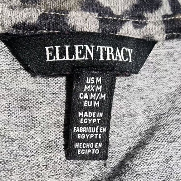Ellen Tracy Womens Gray Animal Print VNeck Long Sleeve Warm Top Blouse Sweater M - Picture 3 of 15